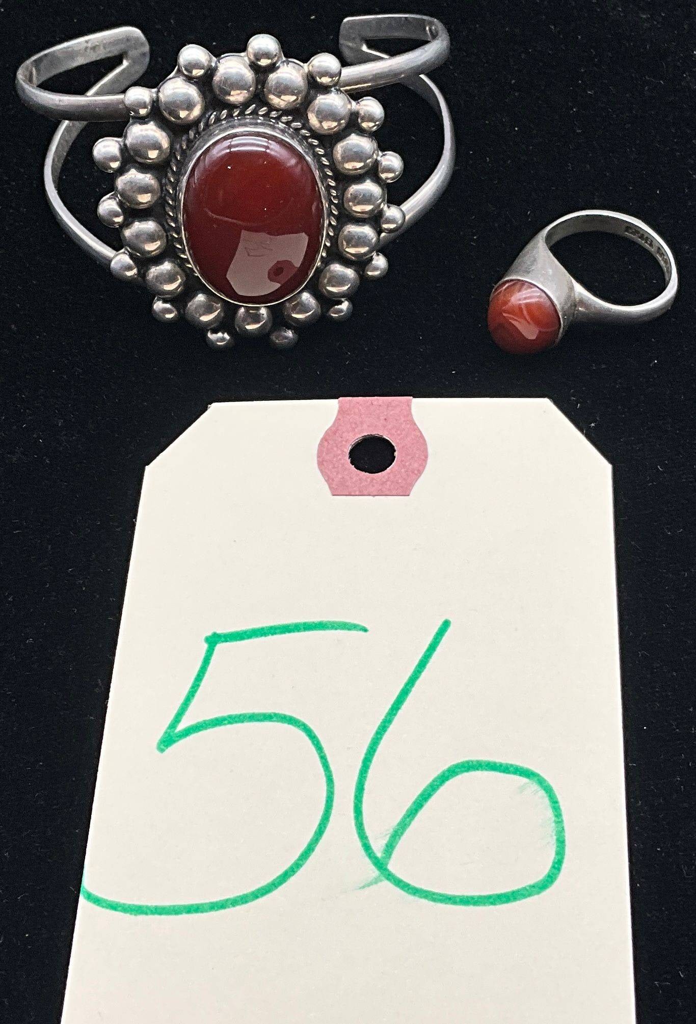 Sterling Silver Bracelet and Ring Set with Carnelian Cabochons (1 of 4)