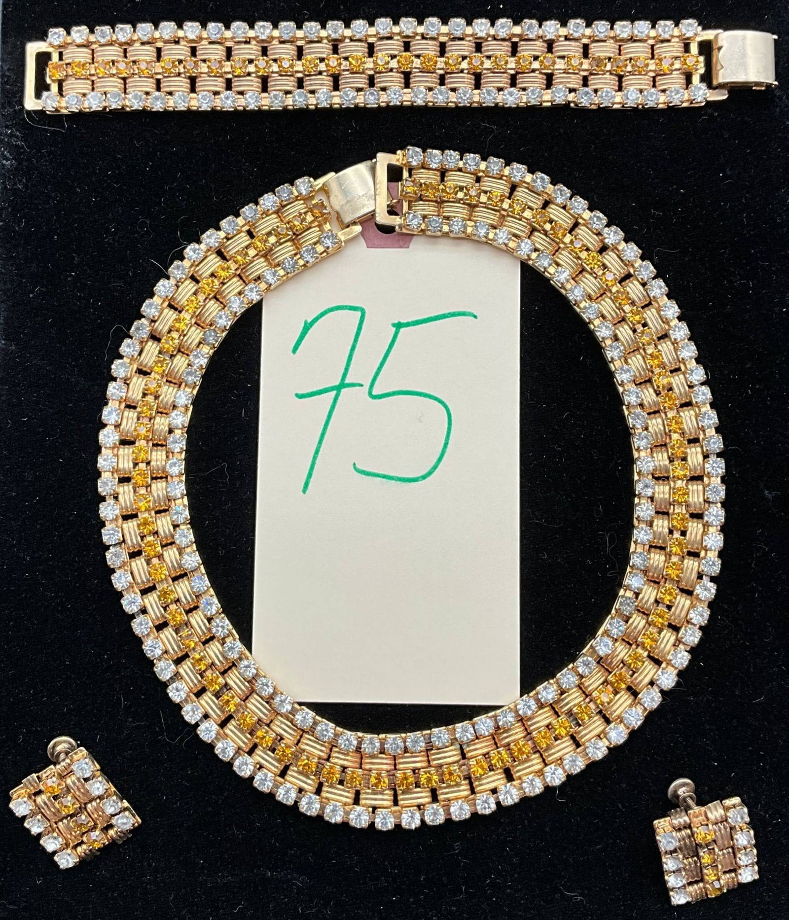 Gold-Tone Necklace, Bracelet, and Earrings Set with Rhinestone Accents (1 of 2)