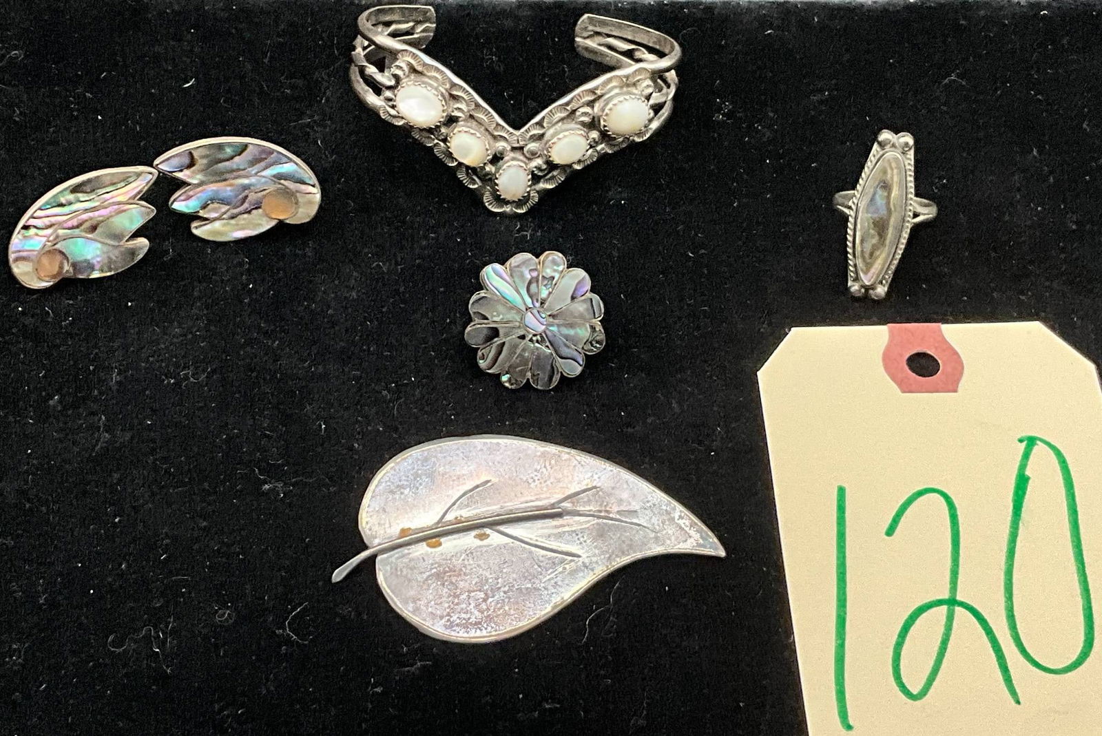 Sterling Silver and Abalone Jewelry with Brooches, Earrings, Ring, and Cuff Bracelet (1 of 4)