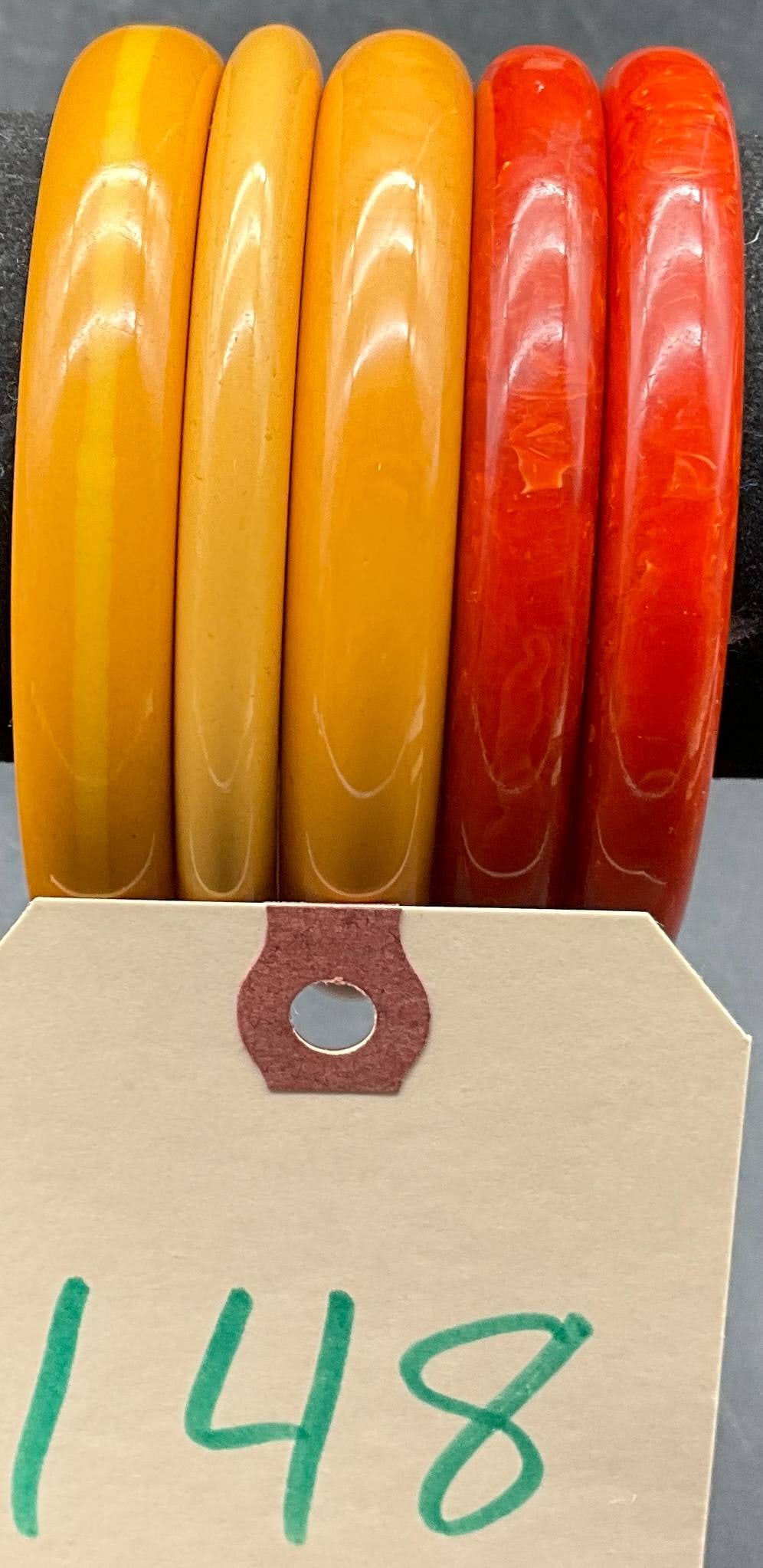 Five Vintage Bakelite Bangle Bracelets in Yellow and Red Tones (1 of 3)