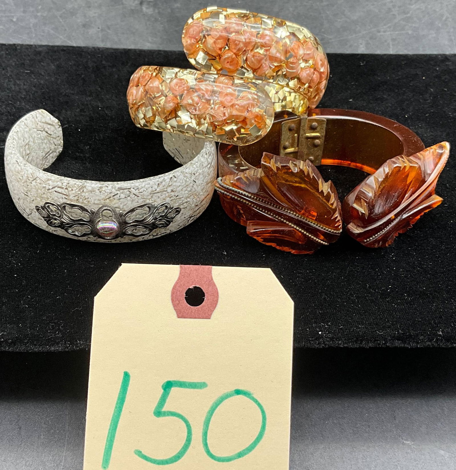 Vintage Bakelite and Confetti Lucite Hinged and Slip-On Bracelets (1 of 4)