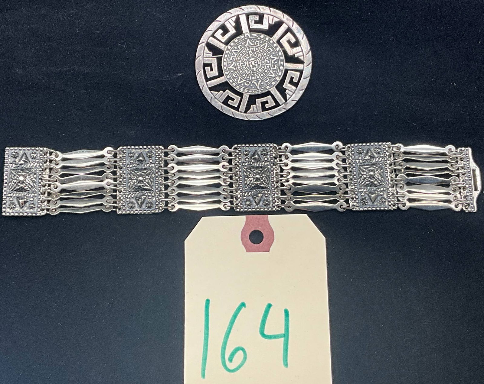 Sterling Silver Mexican Bracelet and Brooch Set (1 of 4)
