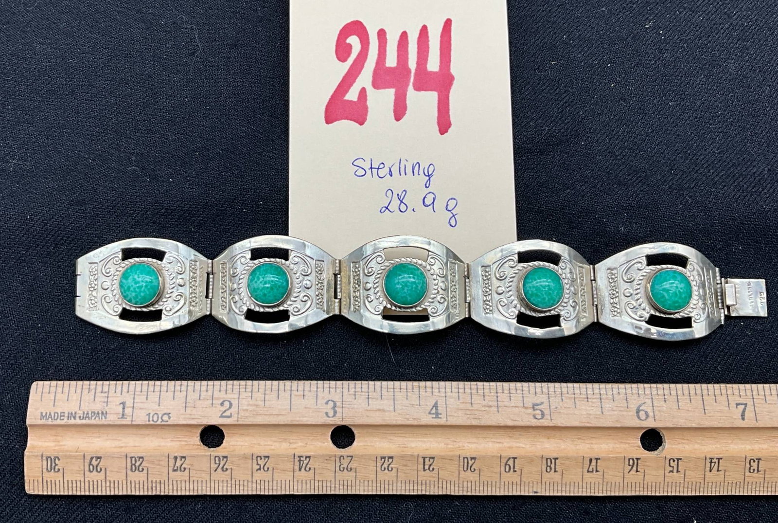 Sterling Silver Bracelet with Turquoise Encrusted Design, 28.9 Grams (1 of 5)