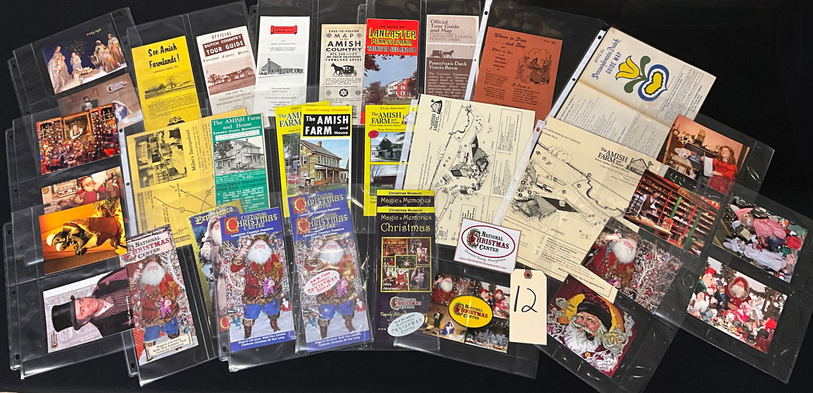 A Collection of 30 Vintage Pennsylvania Dutch and National Christmas Center Paper Ephemera: This lot comprises a collection of 30 pieces of vintage post cards and paper ephemera focused on tourism in Lancaster County, Pennsylvania, particularly the Amish and Pennsylvania Dutch regions. The c