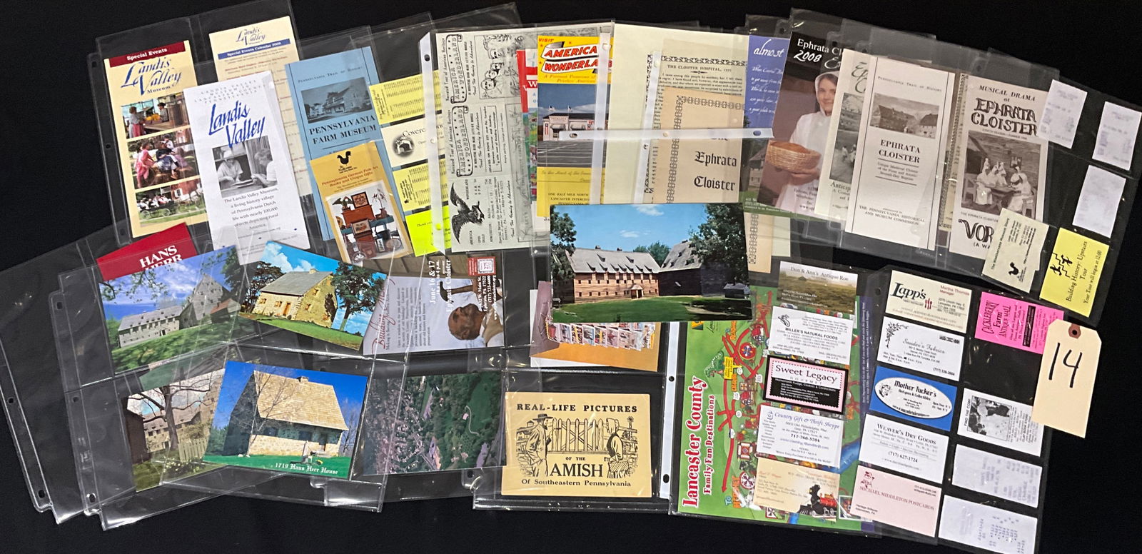 Vintage Post Cards and Paper Ephemera Lot focused on Lancaster County and Pennsylvania History: This is a large collection of vintage post cards and paper ephemera focused on tourism and historical sites in Lancaster County and Southeastern Pennsylvania. The lot includes promotional brochures, h