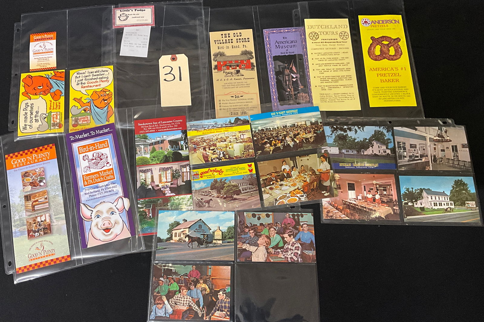 A Collection of Vintage Lancaster County PA Dutch Country Postcards and Paper Ephemera: This is a collection of pieces of vintage postcards/paper ephemera related to Lancaster County, Pennsylvania (PA Dutch Country), dating stylistically to the mid-to-late 20th century. The collection in