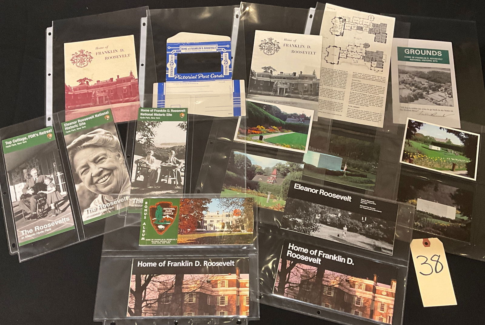 A Collection of Vintage Paper Ephemera and Postcards, Hyde Park, NY: A collection of pieces of vintage postcards and paper ephemera related to the Home of Franklin D. Roosevelt and Eleanor Roosevelt National Historic Sites, Hyde Park, New York. The assortment includes
