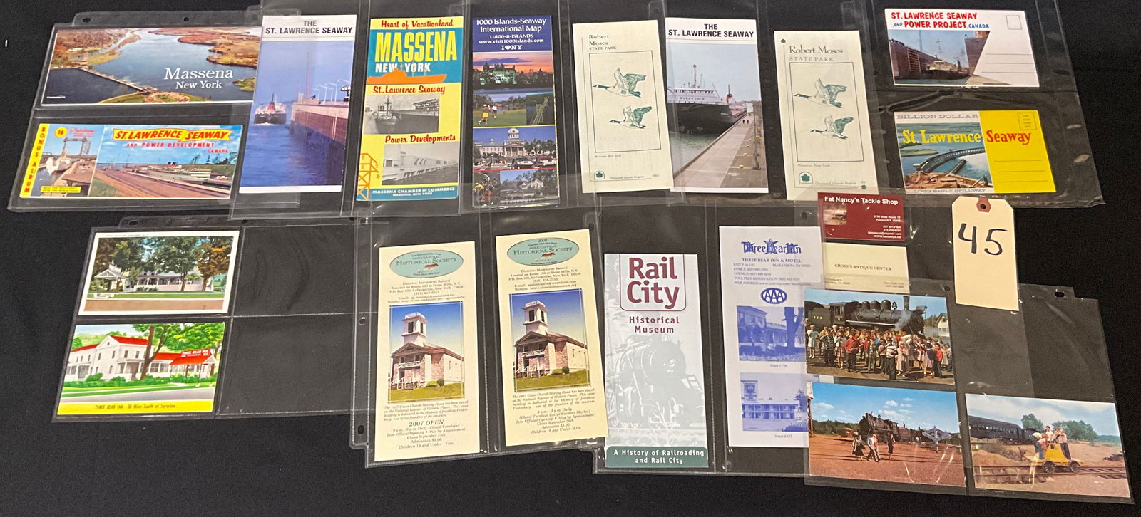 Vintage Postcards and Paper Ephemera related to the St. Lawrence Seaway and 1000 Islands: This collection consists of pieces of vintage postcards and paper ephemera, primarily focused on tourism and history of the St. Lawrence Seaway, Massena, New York, and the surrounding 1000 Islands reg