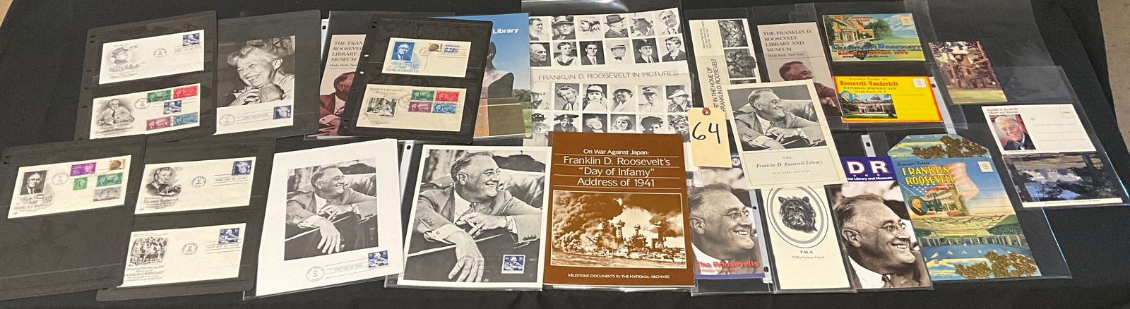 Franklin D. Roosevelt and Hyde Park. Vintage Paper Ephemera Collection.: A collection of vintage paper ephemera, pamphlets, souvenir folders, and philatelic items centered on President Franklin D. Roosevelt (FDR) and the Roosevelt family. The materials primarily document t