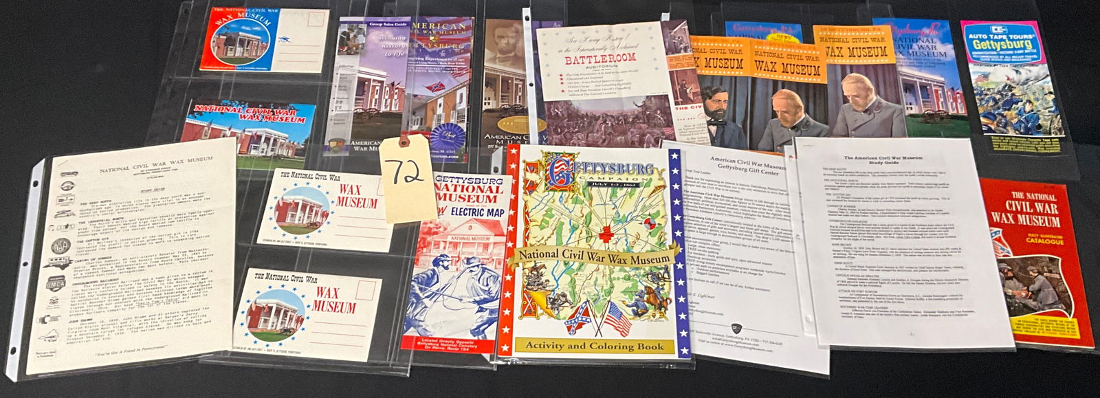 Vintage Paper Ephemera Collection: Gettysburg Civil War Museums and Wax Museum Catalogue, 1963.: A substantial collection of vintage postcards and paper ephemera related to historical tourism in Gettysburg, Pennsylvania, focusing on the National Civil War Wax Museum, the American Civil War Museum