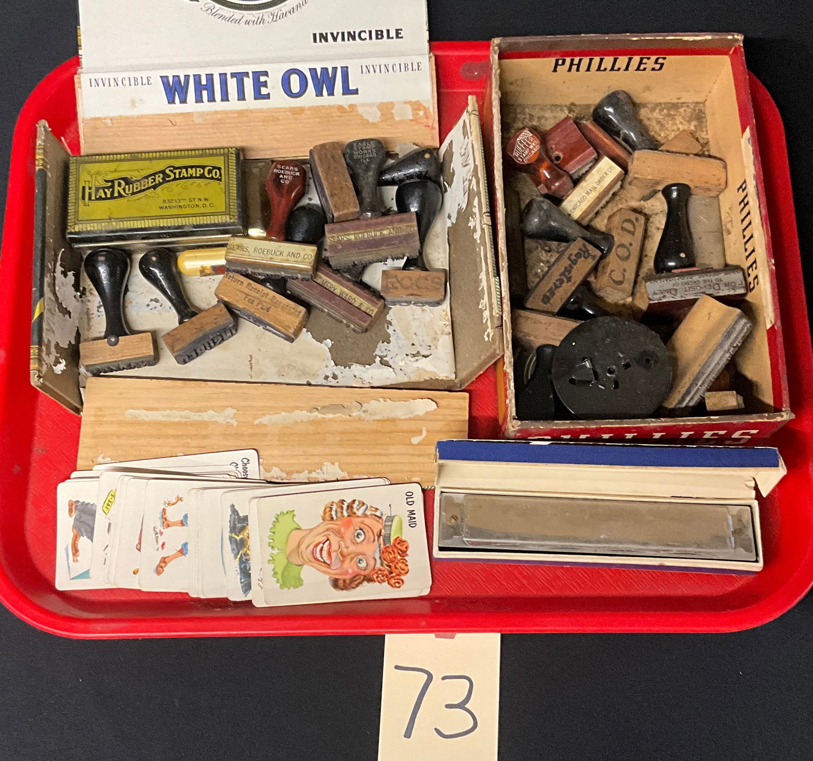 Collection of Vintage Rubber Stamps, Old Maid Cards, and Melo-Tone Harmonica Ephemera (1 of 4)