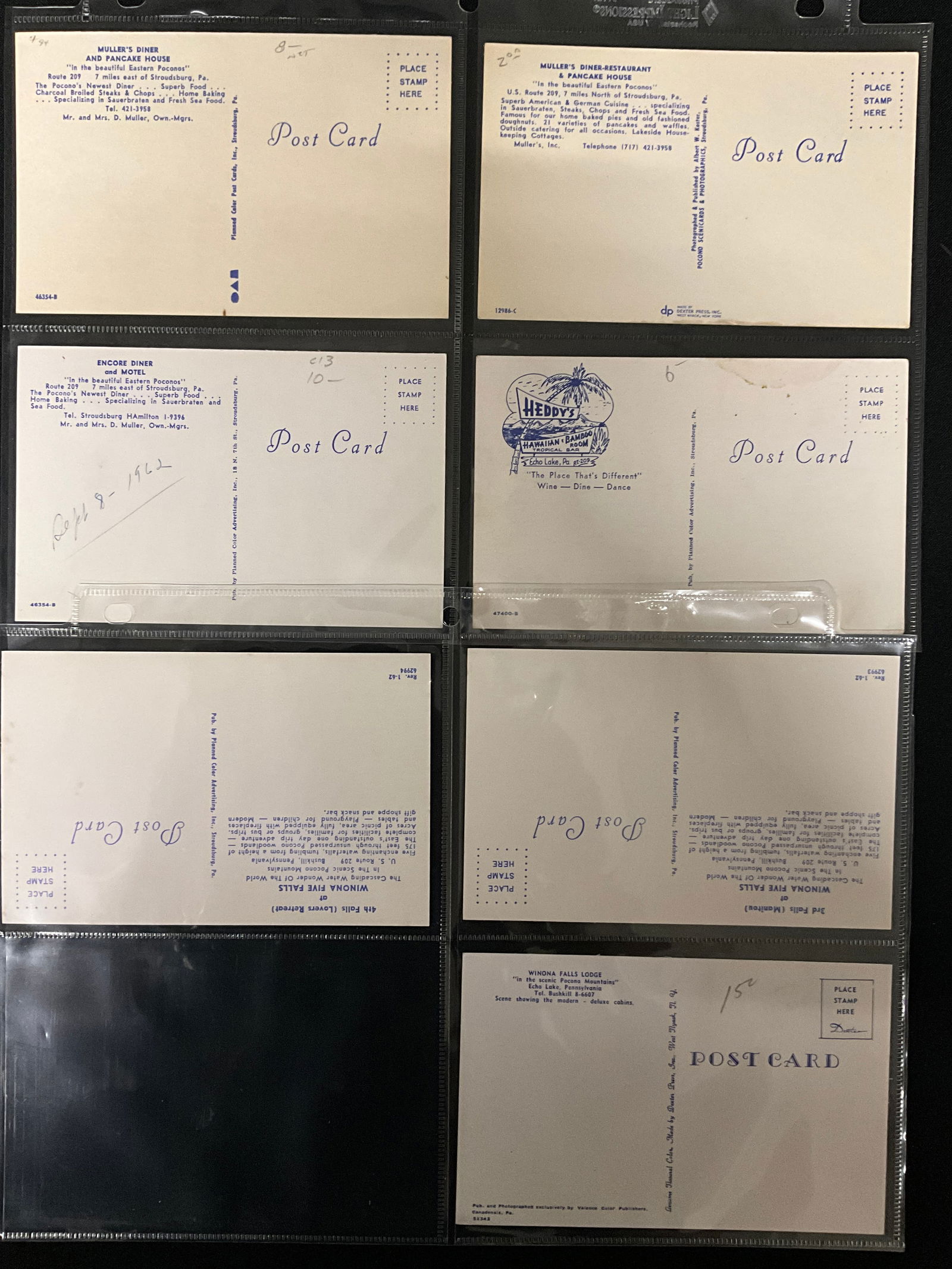 Vintage Postcards Paper Ephemera Collection Pocono Mountains Winona Falls Diners - 5
