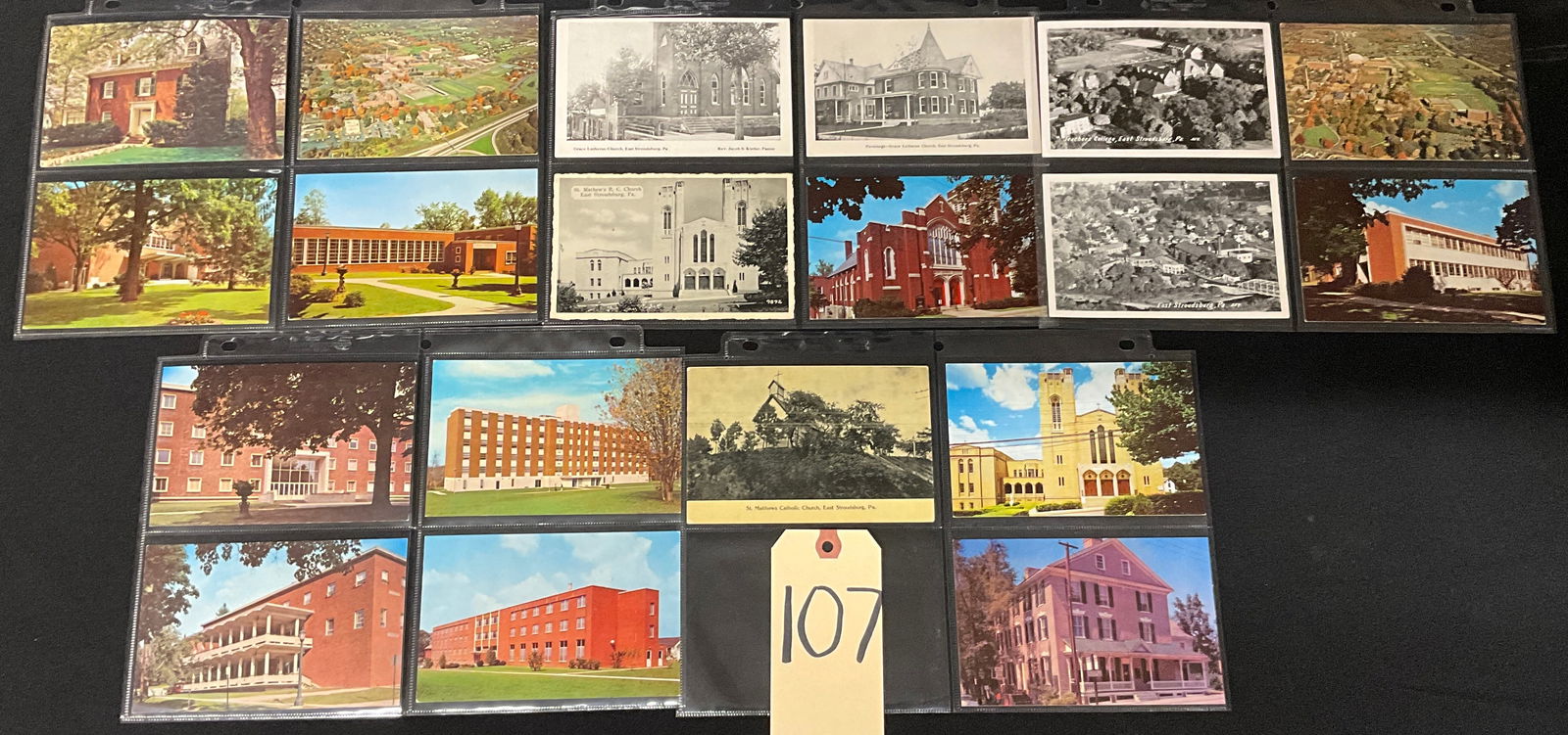 Collection of Vintage Postcards and Paper Ephemera documenting East Stroudsburg, PA: A collection of vintage postcards and paper ephemera documenting East Stroudsburg, Pennsylvania, during the mid-20th century. The items feature both color and black-and-white photographic illustration