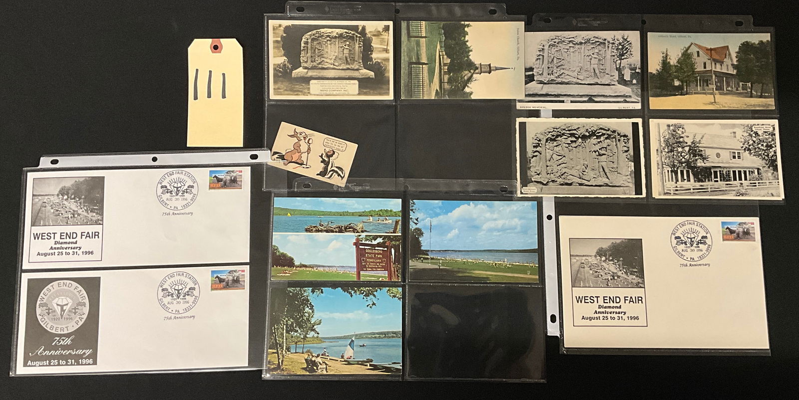 Vintage Postcards and Paper Ephemera Collection from Gilbert, Pennsylvania: This collection of vintage postcards and paper ephemera focuses primarily on Gilbert, Pennsylvania, and surrounding Monroe County locations. The items include postcards depicting local scenes such as