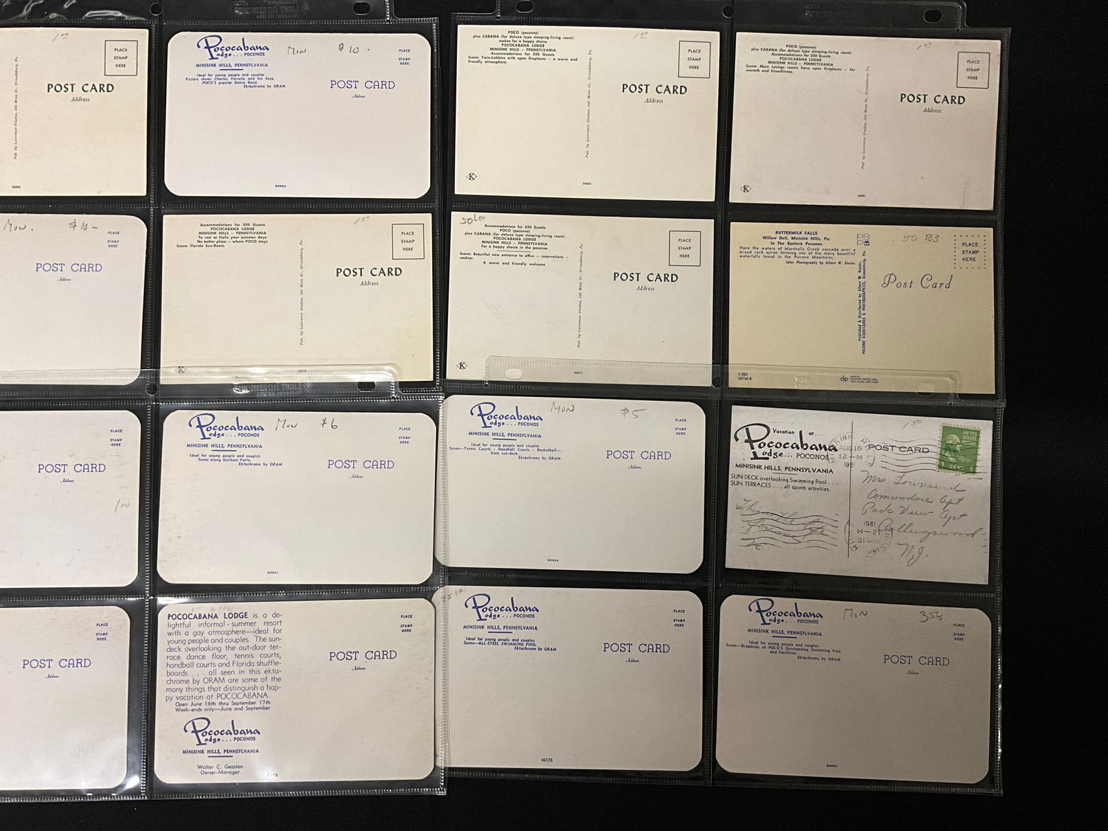 Vintage Postcards of Pocabana Lodge, Poconos, Pennsylvania. Mid-20th Century Ephemera. - 4