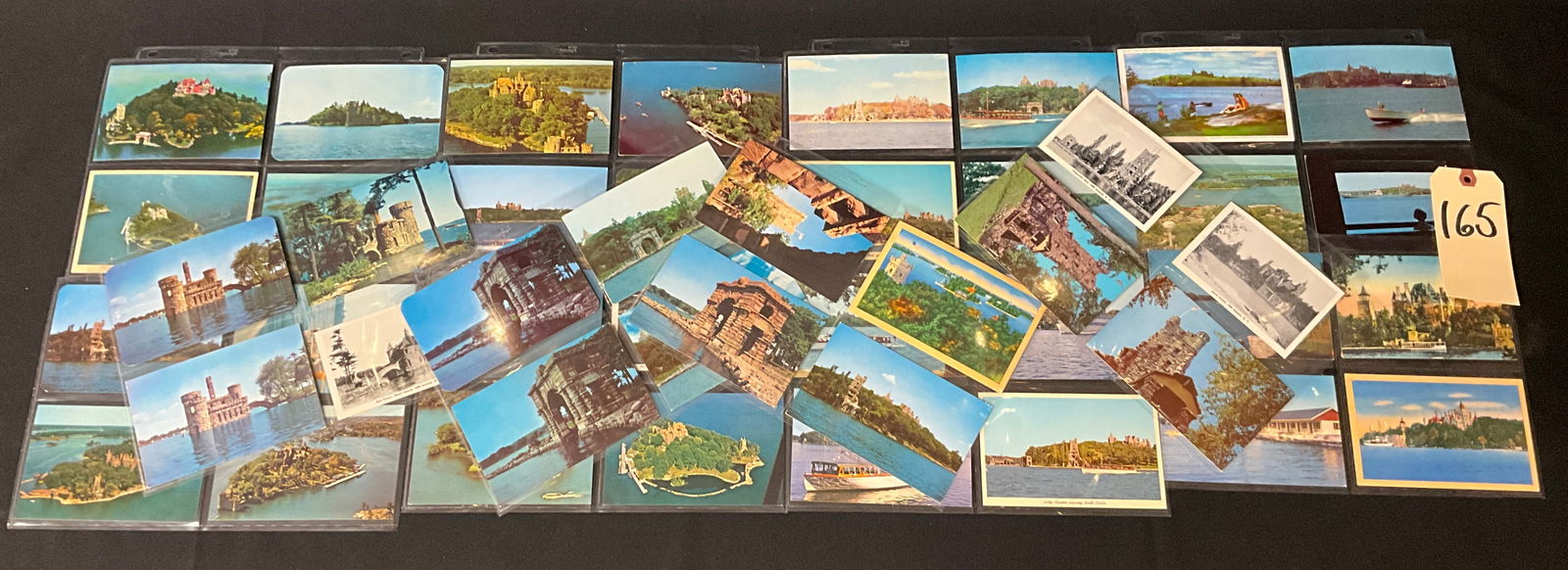 Boldt Castle and Thousand Islands, Postcard Collection, 1950s-1970s: This collection of approximately 48 printed postcards features scenic views of Boldt Castle on Heart Island and the surrounding Thousand Islands region of New York and Ontario. The set consists of