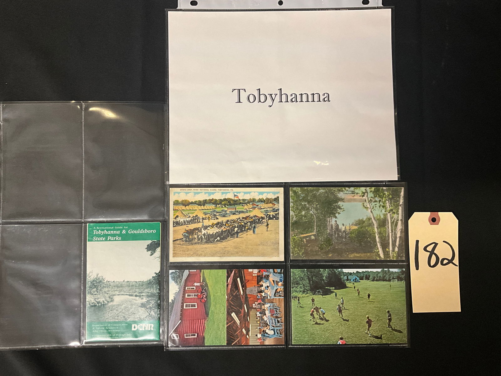 Tobyhanna, Pennsylvania Ephemera and Postcard Collection, c. 1910s-2001: This five-piece collection features a variety of paper ephemera documenting the military and recreational history of Tobyhanna, Pennsylvania. Included is a c. 1910s-1930s Albertype printed postcard