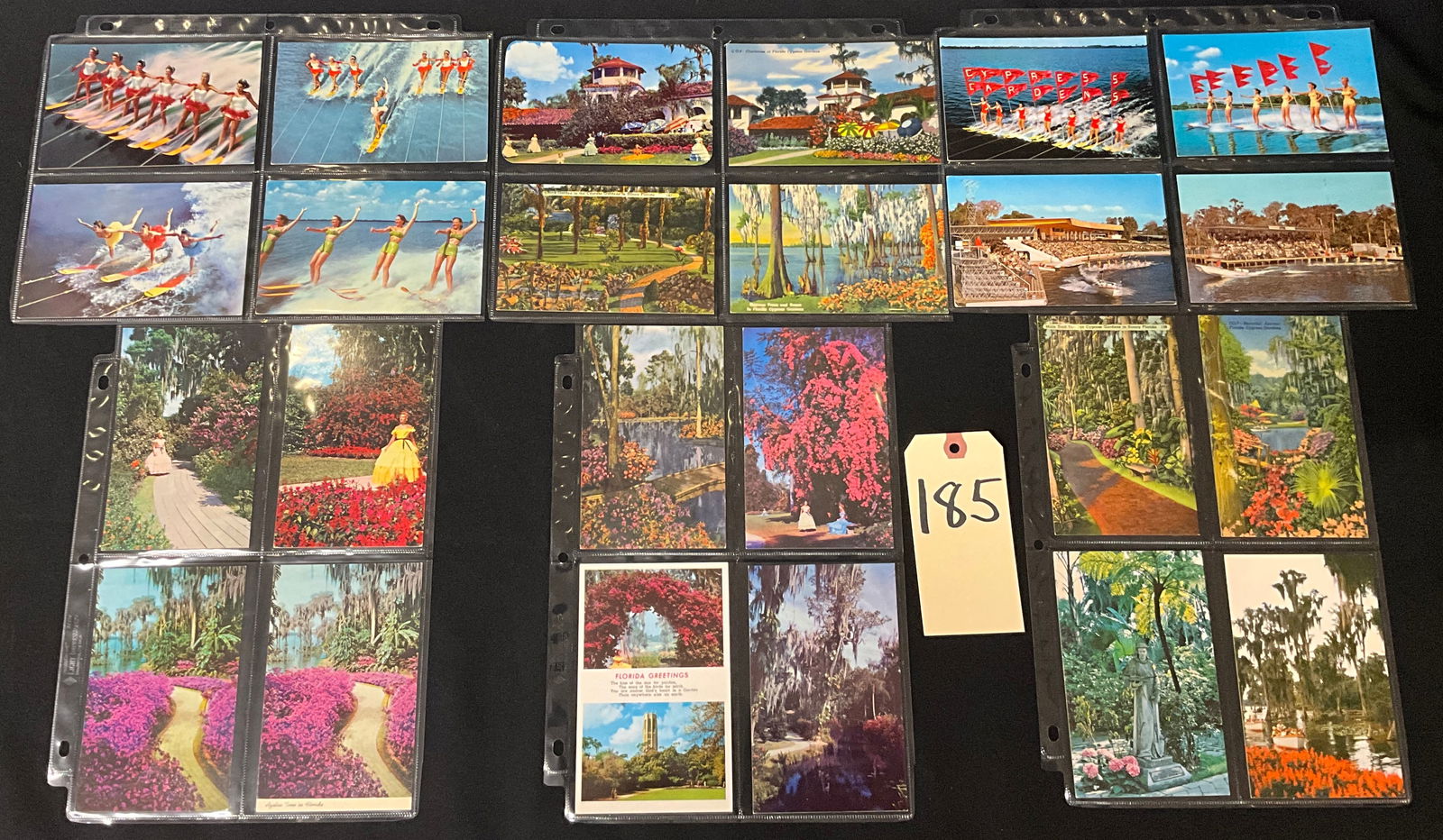 Cypress Gardens, Florida, Vintage Postcard Collection, 1940s-1960s: This collection of twenty vintage printed postcards features Cypress Gardens in Winter Haven, Florida, and the nearby Bok Singing Tower in Lake Wales. The assortment includes linen and chrome styles