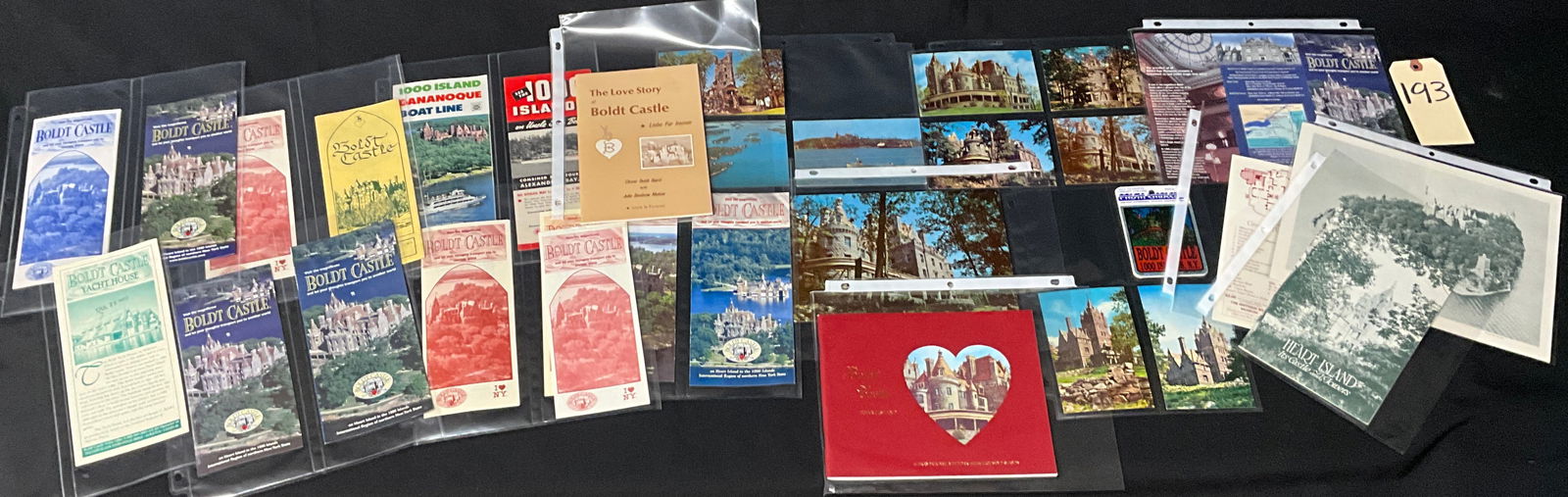 Boldt Castle and Thousand Islands Ephemera Collection, 1950s-2007: This collection includes approximately 12 printed chrome postcards and one giant postcard depicting Heart Island and Alster Tower, published by firms like Dexter Press and Tichnor Bros. The lot