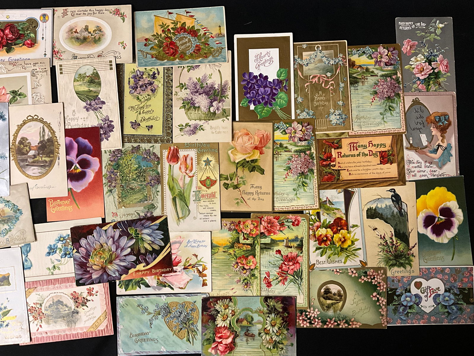 Vintage Greeting Postcards, Embossed Floral Ephemera, 1908-1914 - 2