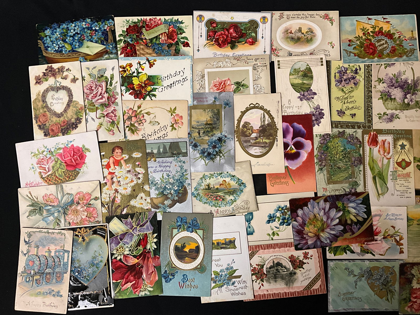 Vintage Greeting Postcards, Embossed Floral Ephemera, 1908-1914 - 3