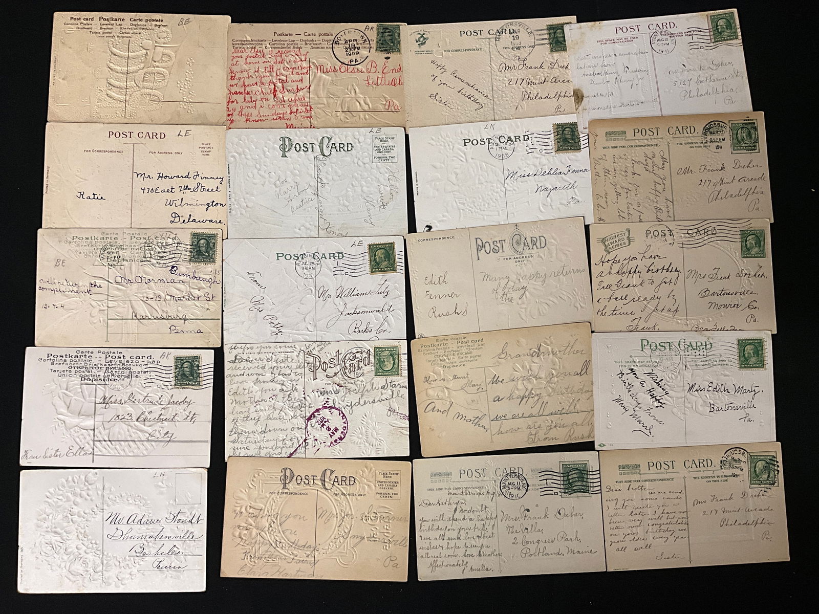 Vintage Greeting Postcards, Embossed Floral Ephemera, 1908-1914 - 4