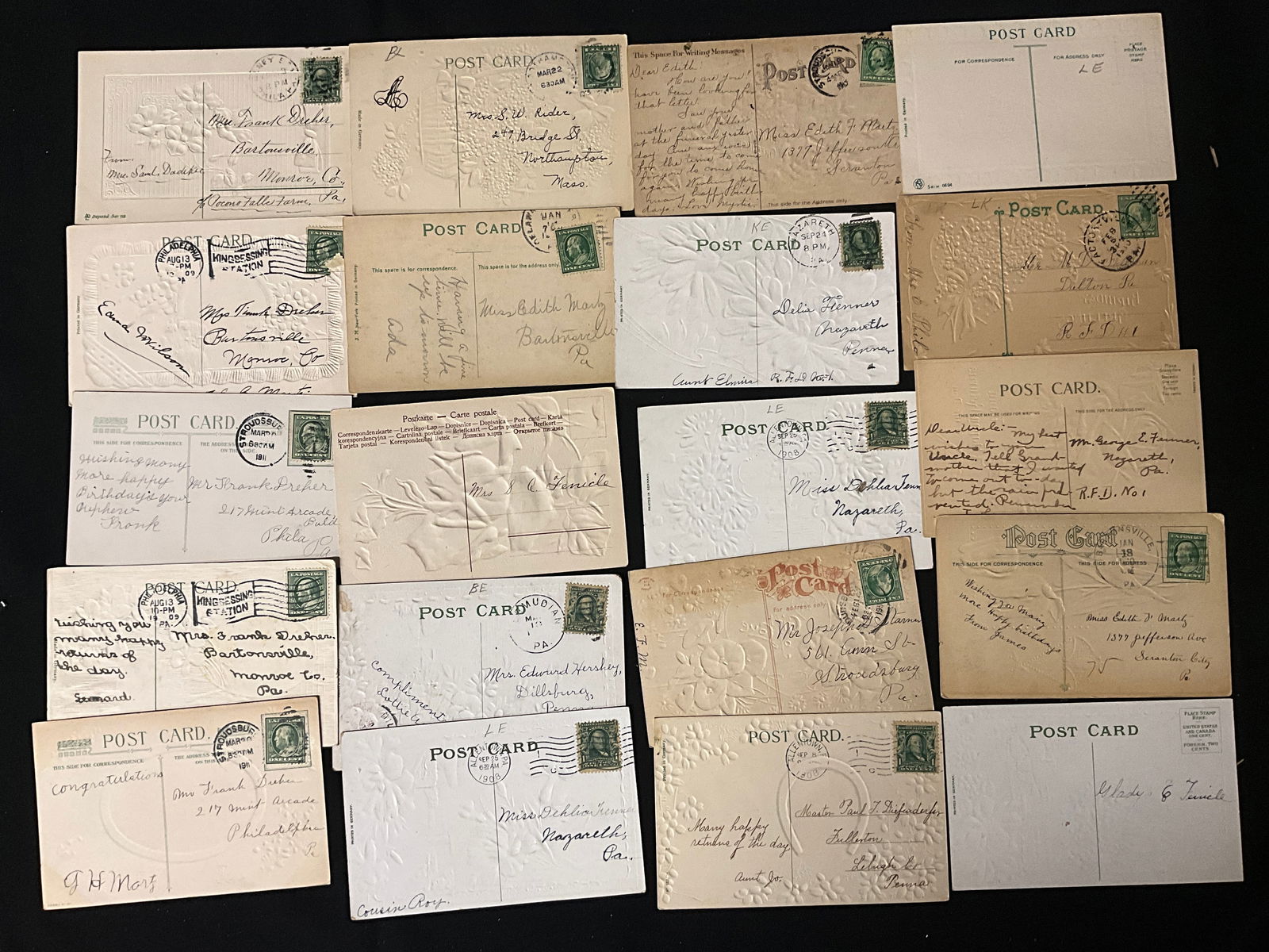 Vintage Greeting Postcards, Embossed Floral Ephemera, 1908-1914 - 5