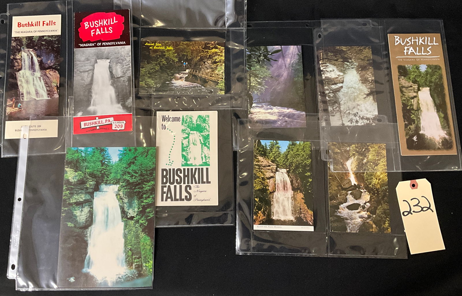Bushkill Falls The Niagara of Pennsylvania Postcard and Brochure Collection, 1950s-2000s: This collection includes 10 pieces of vintage and modern tourism ephemera from Bushkill Falls in the Pocono Mountains, Pennsylvania, dating from the 1950s through the early 2000s. The lot consists of