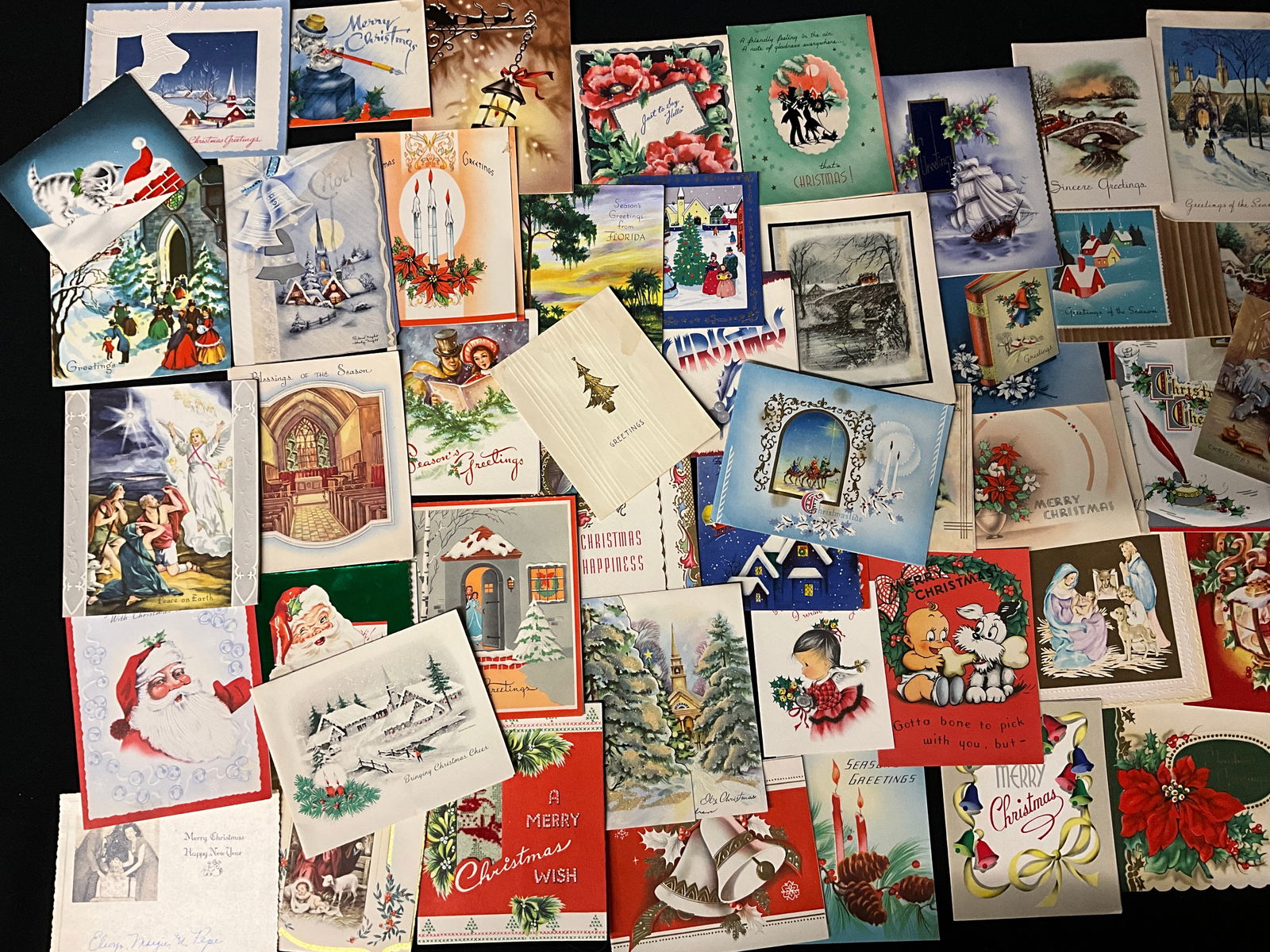 Vintage Mid-Century Christmas Greeting Cards Lot, Circa 1940s-1960s - 3