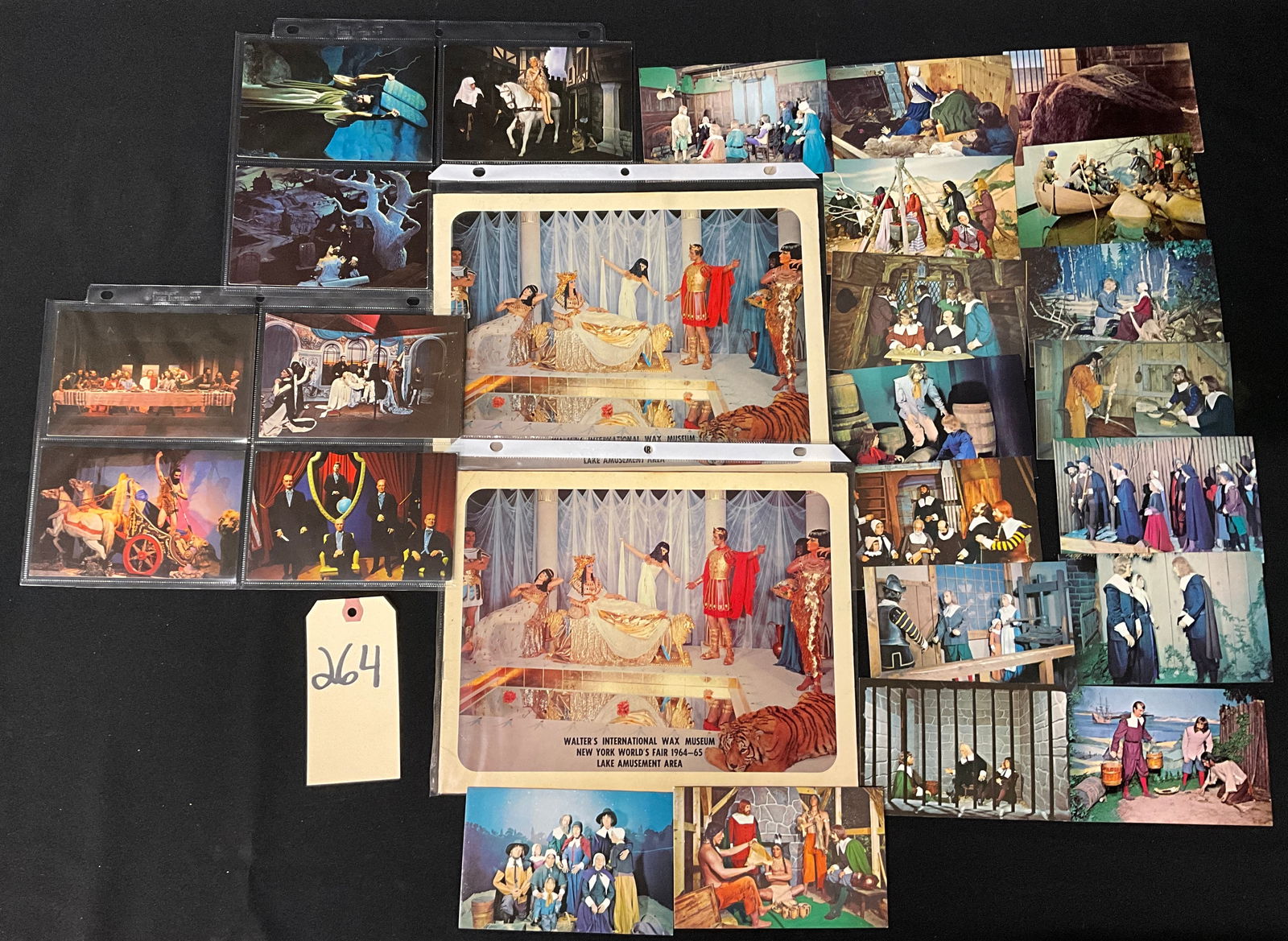 Walter's International Wax Museum and Plimoth Plantation Ephemera Collection: This collection of approximately 25 mid-century paper items features printed color postcards and souvenirs from Walter's International Wax Museum at the 1964-65 New York World's Fair and Plimoth Plant