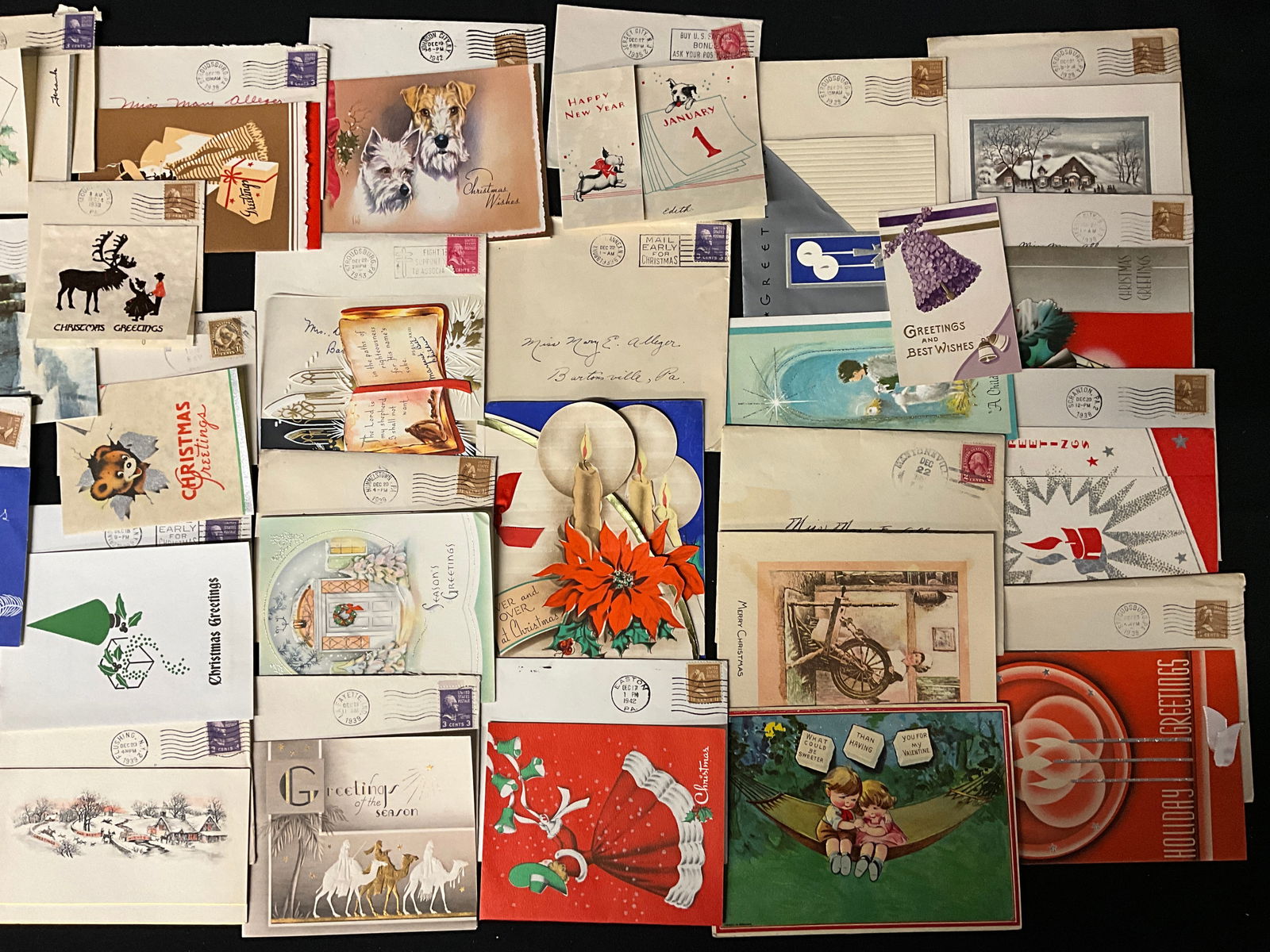 Vintage Holiday Greeting Card Collection with Envelopes, 1937-1942 - 2