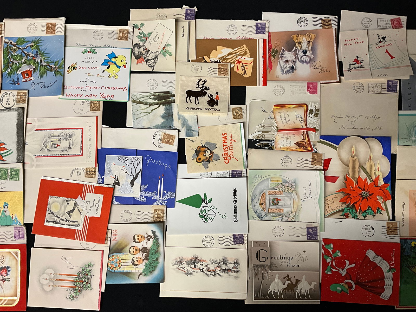 Vintage Holiday Greeting Card Collection with Envelopes, 1937-1942 - 3