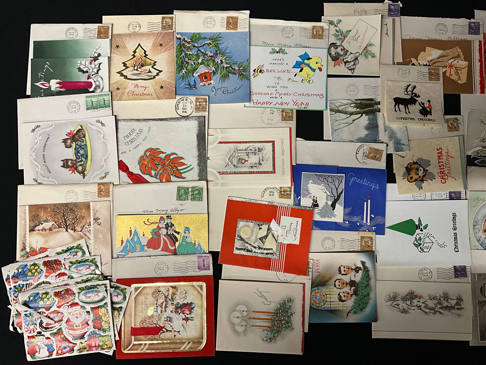 Vintage Holiday Greeting Card Collection with Envelopes, 1937-1942 - 4