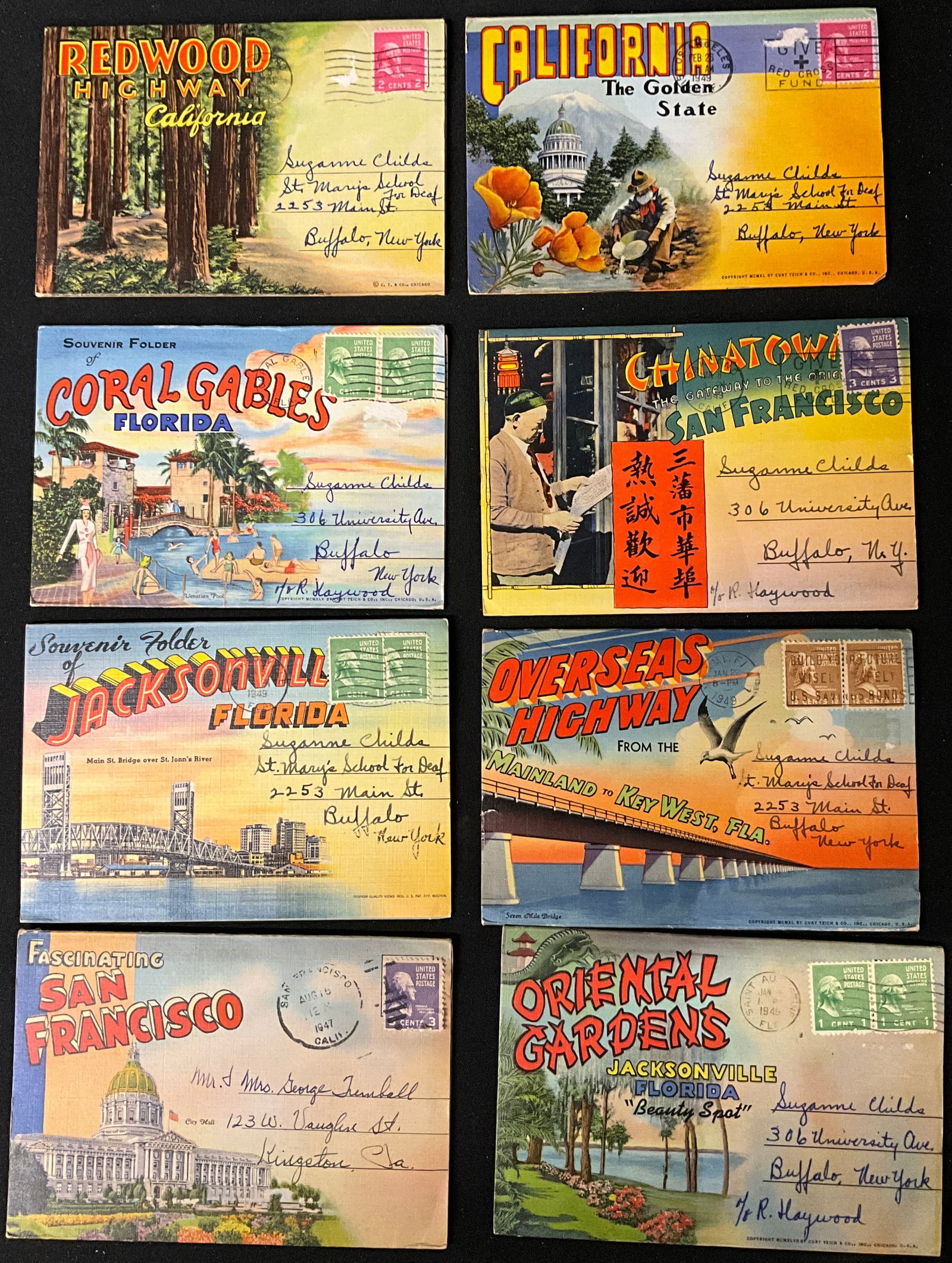 Vintage Linen Travel Postcards and Souvenir Folders, Collection of 20, 1943-1949 - 3