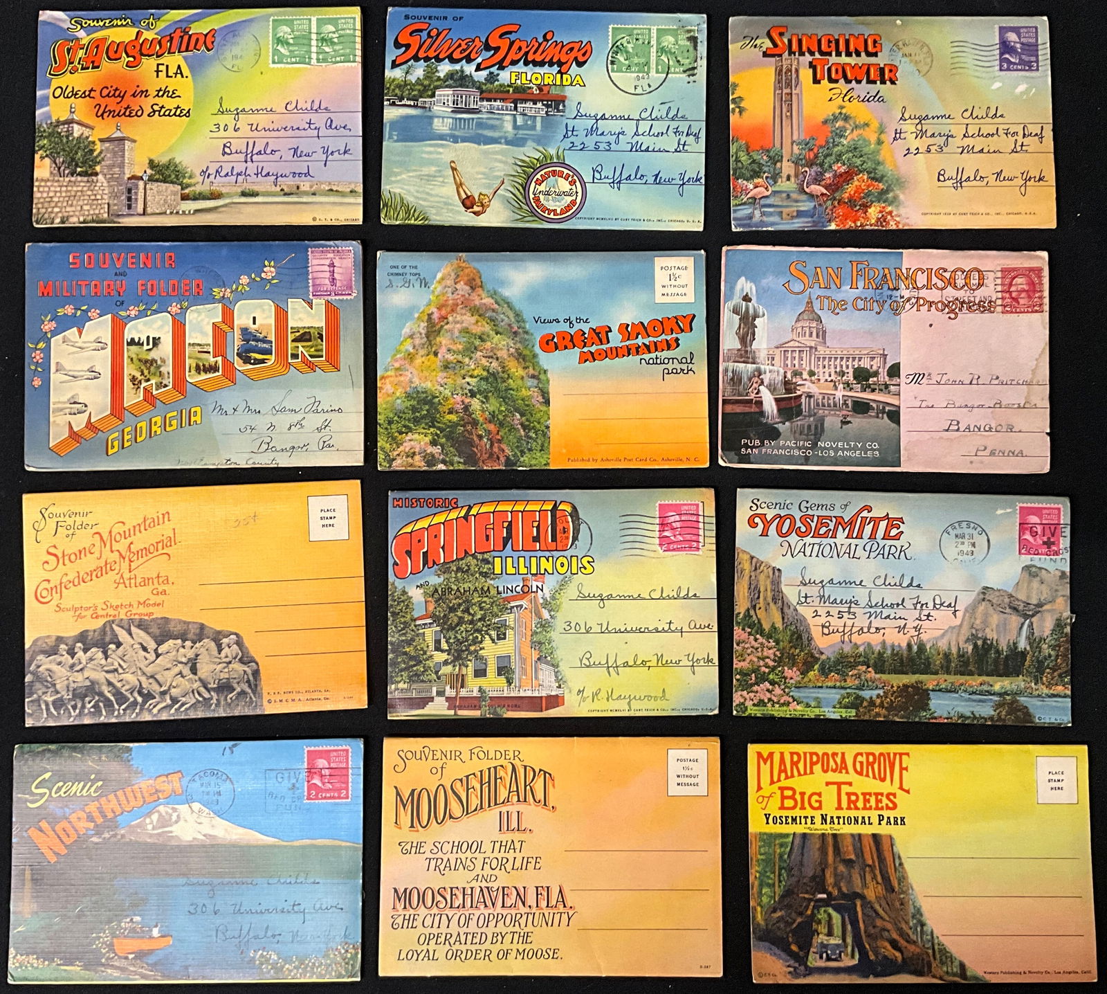 Vintage Linen Travel Postcards and Souvenir Folders, Collection of 20, 1943-1949 - 4