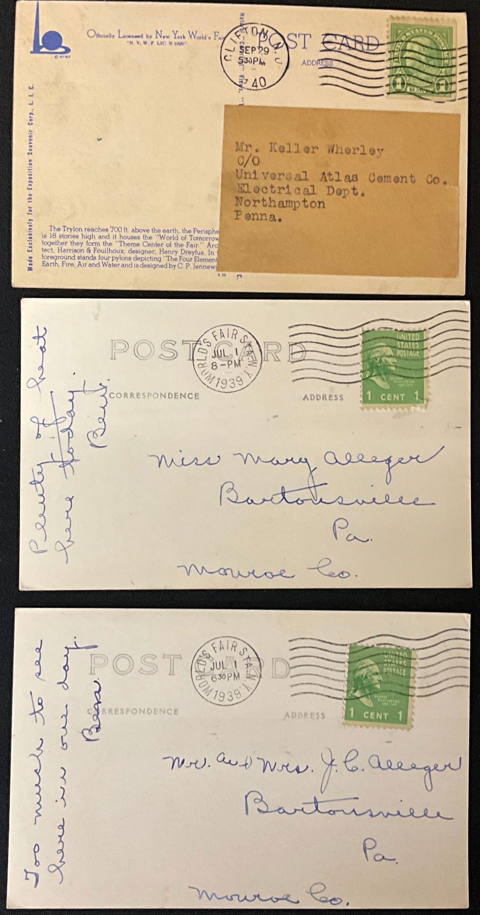 A Collection of 1939 New York World's Fair Vintage Postcards and Paper Ephemera - 7