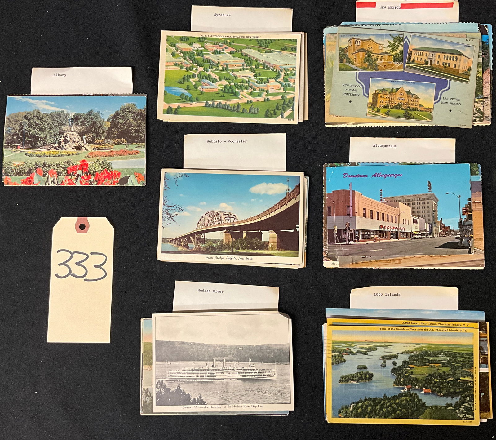 New York and New Mexico Travel, Vintage Postcard Collection, Circa 1930s-1960s: This collection features a diverse array of printed linen and chrome-era souvenir postcards documenting mid-century American tourism across New York and New Mexico. New York highlights include the Hud
