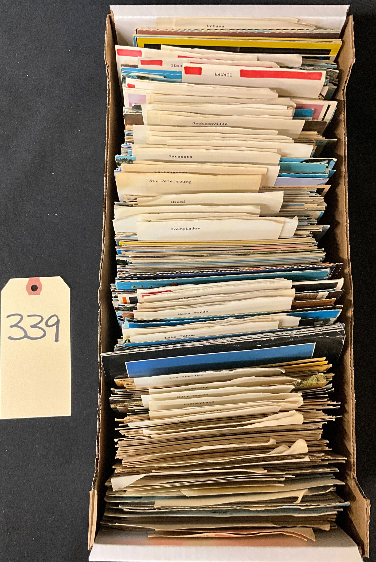 Mid-Century Topographical Linen Postcard Archive, c. 1949: This extensive archive consists of printed linen-texture color lithograph postcards primarily postmarked in 1949. The collection features diverse topographical views of California, Florida, Arizona,