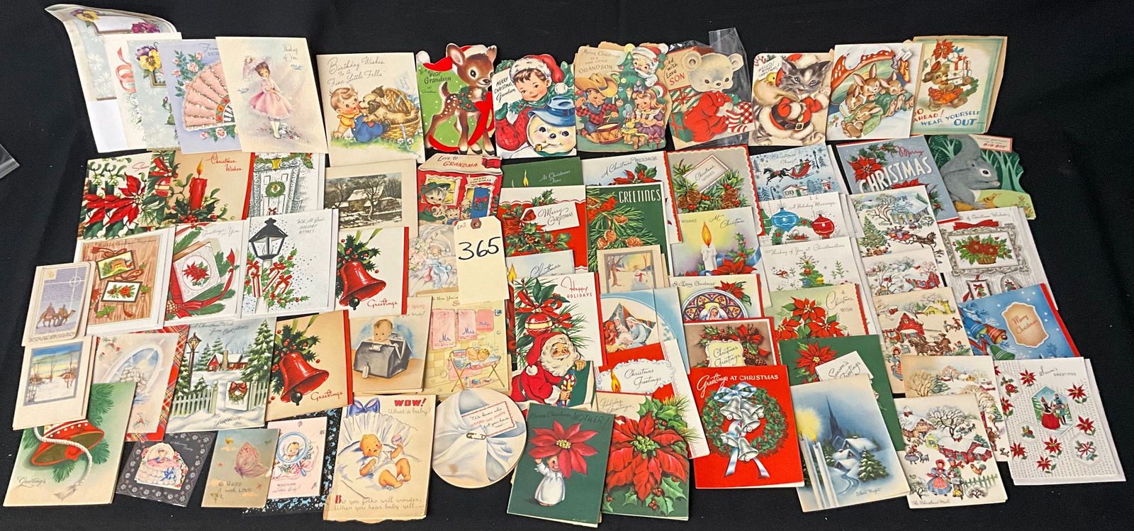 Mid-Century Holiday and Occasion Greeting Card Collection: This collection contains greeting cards dating from the 1940s to the 1960s, featuring a range of mid-century commercial illustration styles. The majority are Christmas cards depicting Santa Claus,