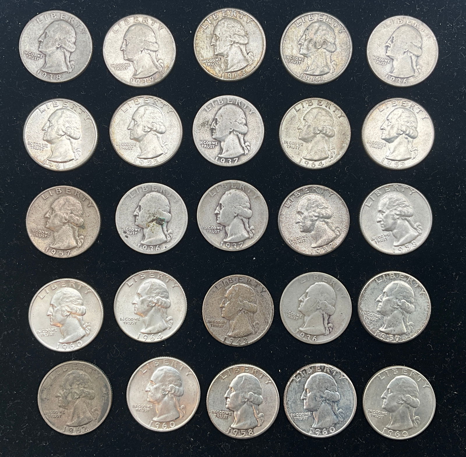 US 1936-1964 Quarter Dollar Lot, 90% Silver, KM-164 - 2