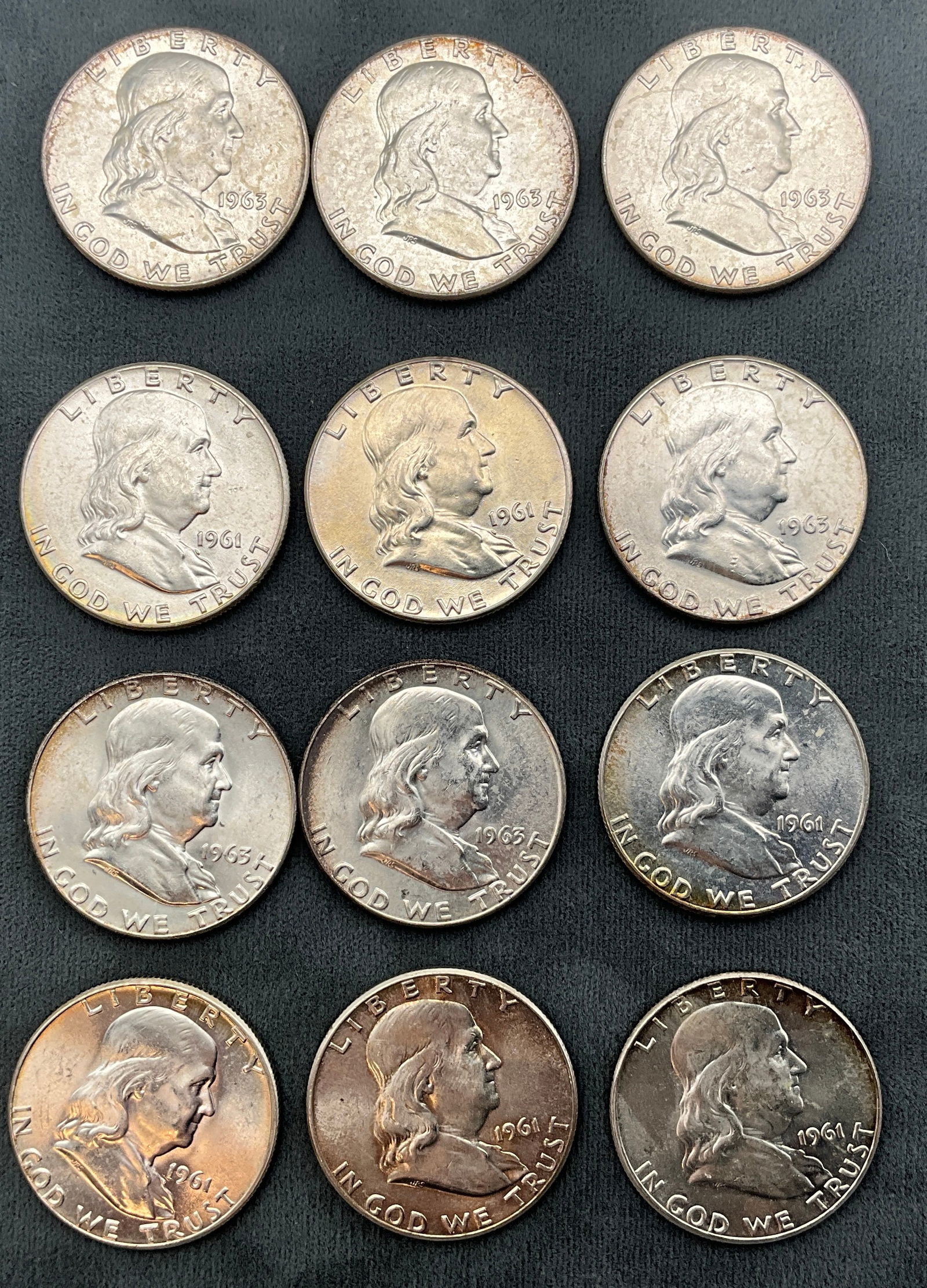 US 1961-1963 Franklin Half Dollars, 90% Silver - 2