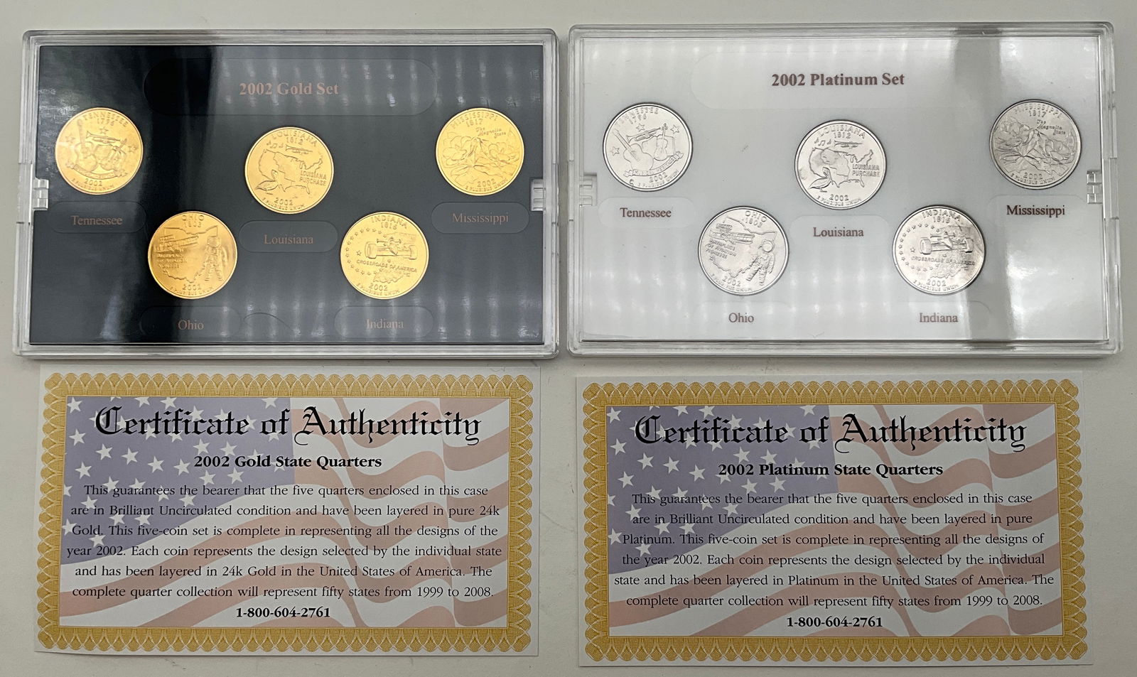 US 2002 State Quarter Collection, 4 Complete Sets, Gold/Platinum/P/D - 2
