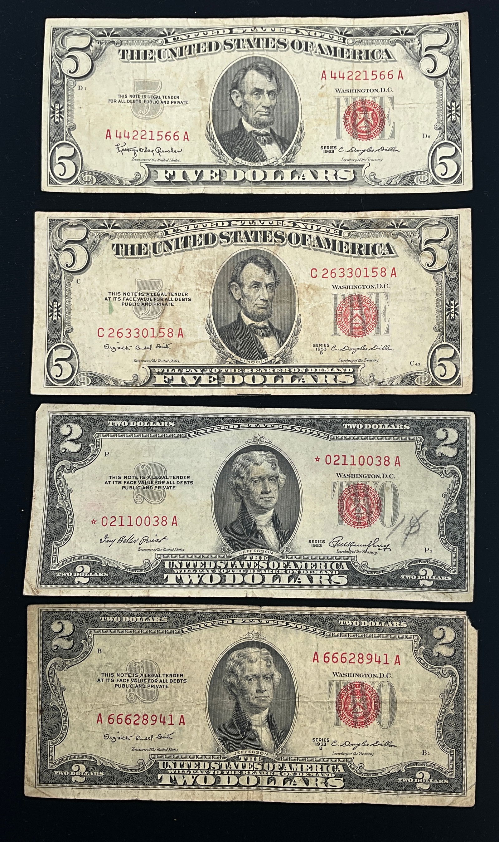 US 1953-1963 $2 and $5 Red Seal United States Notes, Paper - 2
