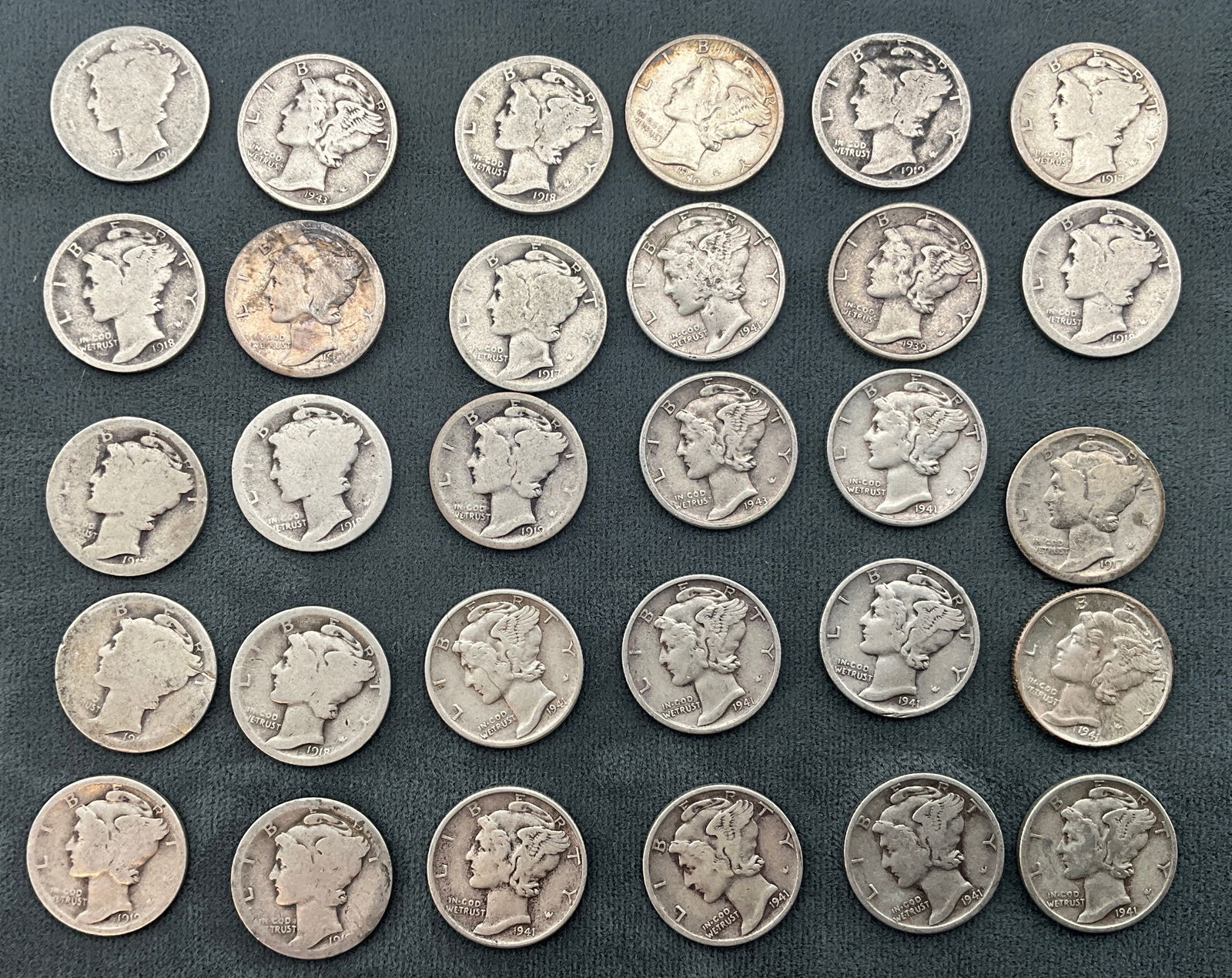 US 1917-1943 Mercury Dimes, 30 Pcs., Silver, KM-140 - 2
