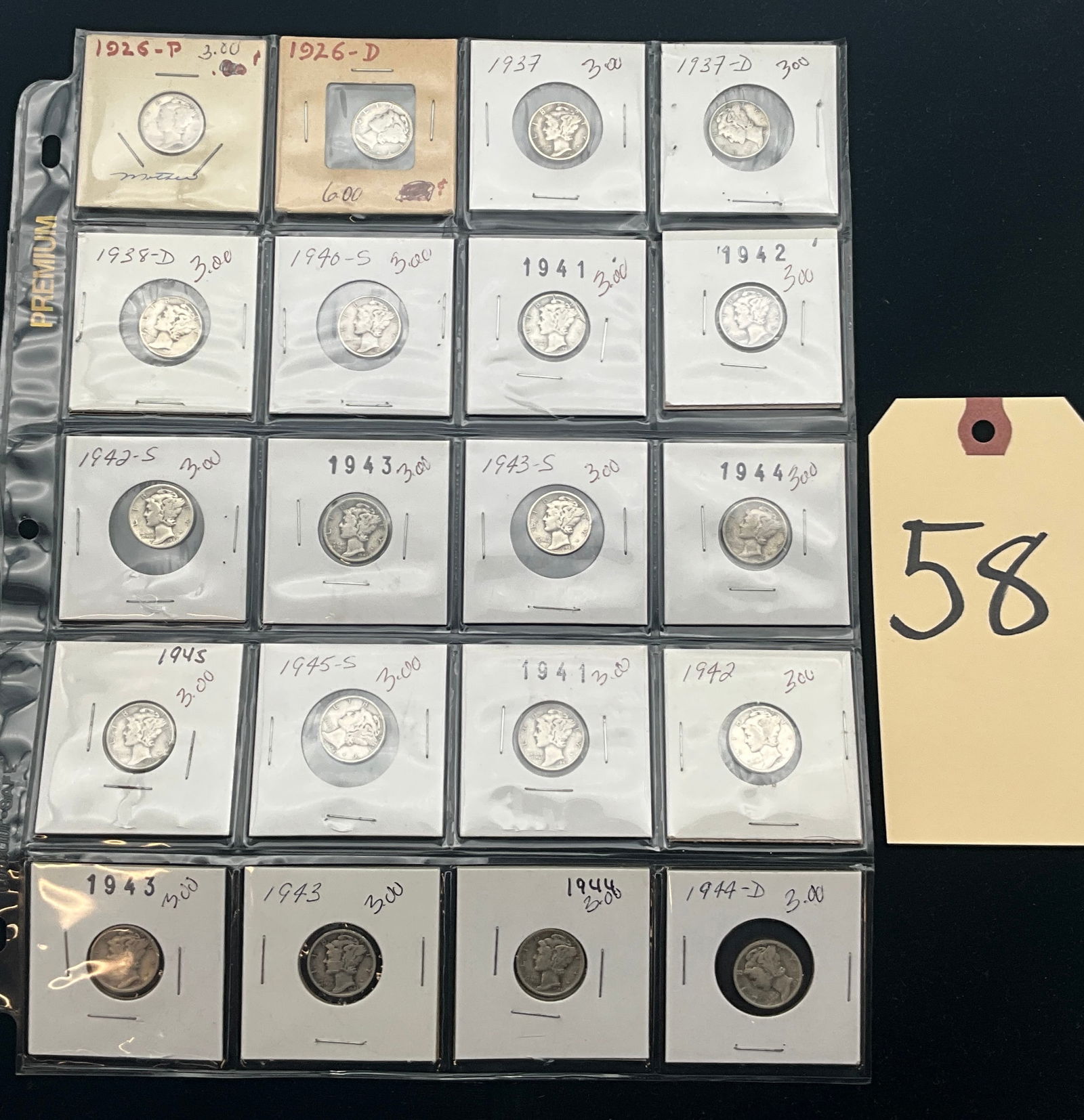 US 1926-1945 Mercury Dime Collection, 90% Silver, KM-140 (1 of 6)
