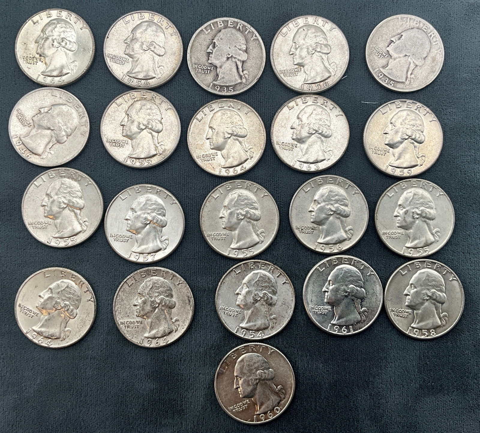US 1935-1964 Washington Quarter Dollars, 90% Silver, KM-164 - 2