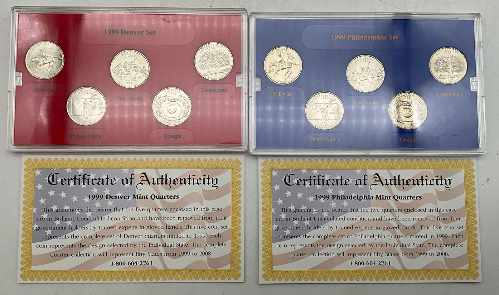 US 1999 Quarter Dollar Collection, CuNi Clad and Plated - 2