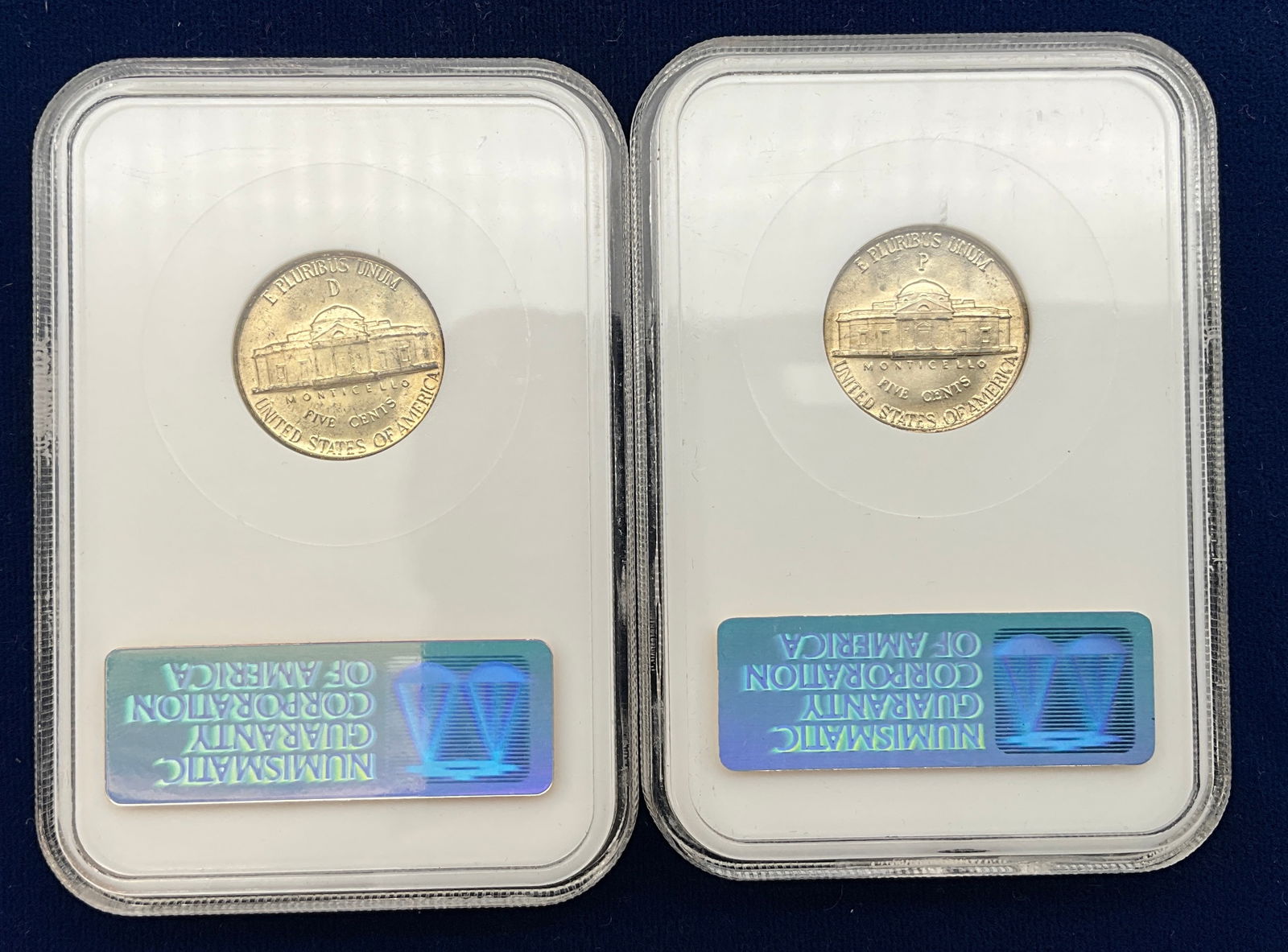 A Pair of US 1944-P and 1945-D Jefferson Nickels, Silver Alloy, NGC MS 67 - 3