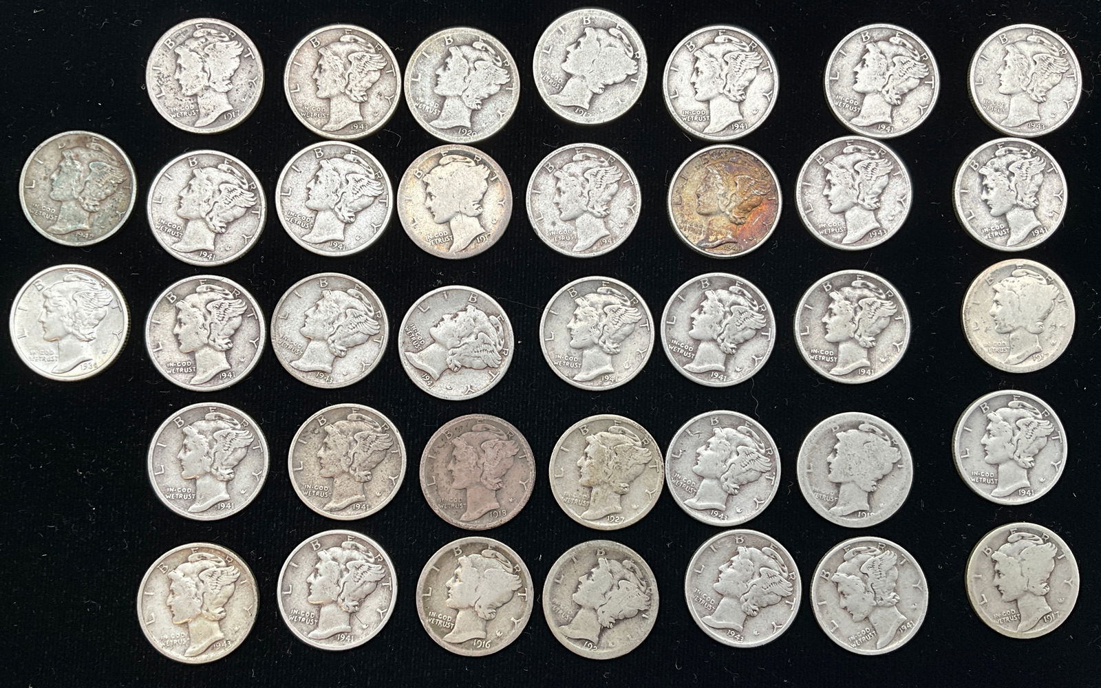 US 1916-1943 Mercury Dime Group, 90% Silver, KM-140 - 2