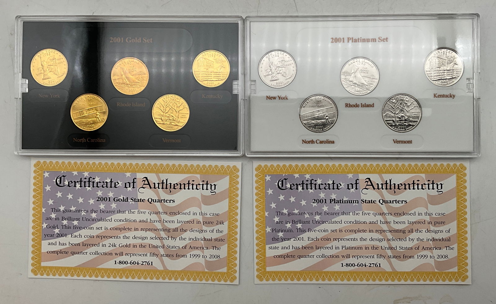 US 2001 Quarter Collection, Base Metal, Gold and Platinum Layered - 2